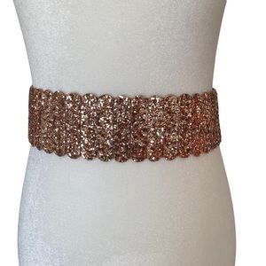 Anthropologie glittery Rose Gold stretchy belt with buckle. XS NWT